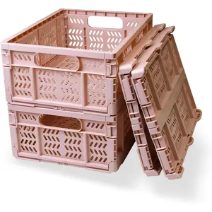 20L Foldable Crates, 4Pack Baskets for Home and Office,Folding baskets,Collapsible Crates for Chrismas Gifts, Toys.(Light Pink,15.7x11.8x6.3Inc)