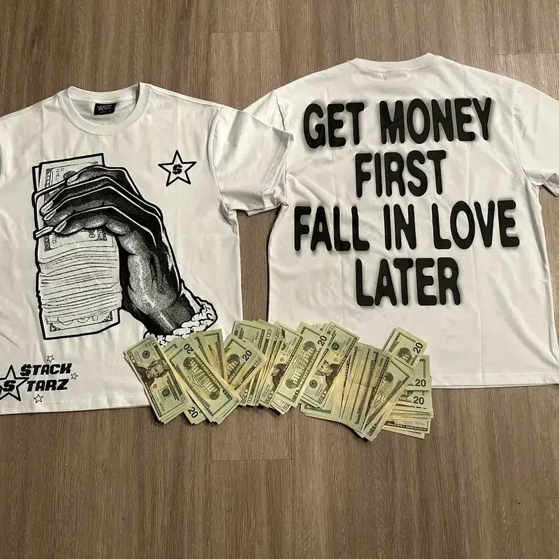 Graphic “Get Money” t shirt casual crew neck plain fashion good tees