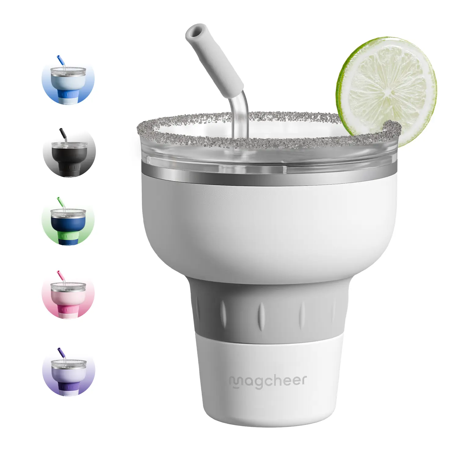 16 oz Cocktail Tumbler with Lid and Straw - Stainless Steel Insulated Margarita Tumbler - 320° Sippable Stemless Wine Cup for Party | White