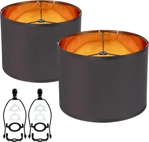 12 Inches Large Vintage Black Farmhouse Drum Lamp Shades Set of 2, Decorative Barrel Lampshade for Table, Floor and Wall Lamps, Harp Holder Included