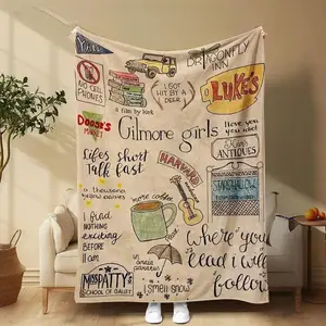 Gilmore Girls Gojo Character Flannel Throw Blanket - Cozy Warm Plush Throw with Hand-Drawn Illustrations, Quotes & Iconic TV Show Doodle Collage Background, Christmas Use, Gojo Character Blankets