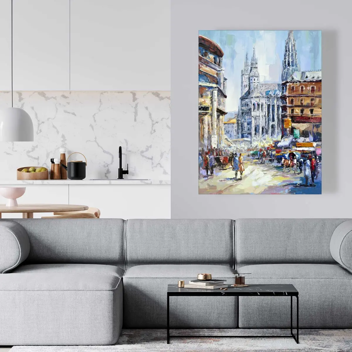 Begin Home Decor C1RC3648I0TKUQ 36 x 48 in. Busy Street by A Sunny Day - Man Livingroom Canvas Decor