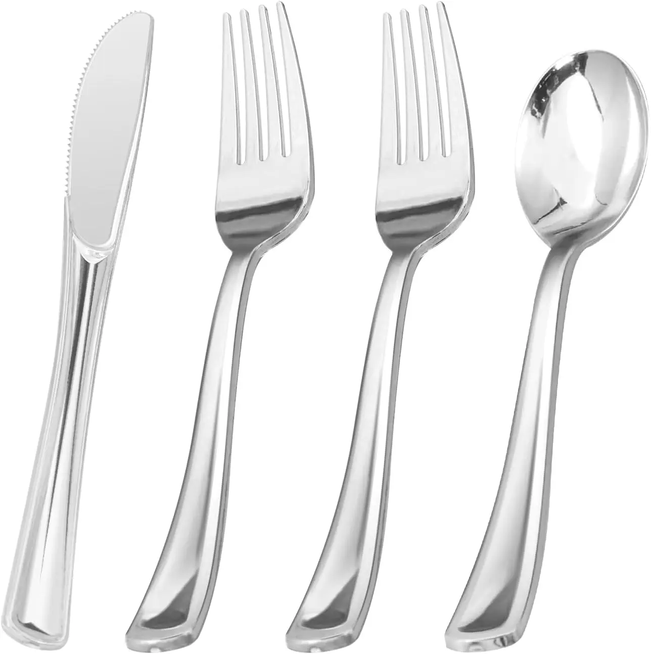 Goodluck 60PCS Silver Heavy Duty Plastic Silverware Disposable Cutlery Set | Includes 30 Forks, 15 Spoons, 15 Knives, Ideal for Party, Christmas, Wedding, Catering and Daily Use
