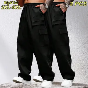2XL–6XL Plus Size Men’s Cargo Pants — Loose straight-leg design with a drapey feel; casual cargo pants with an adjustable drawstring waistband; suitable for daily commuting, home leisure, and outdoor activities.