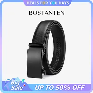 【Father's Day Gift】BOSTANTEN Snaptenbelt Mens Belt Leather Ratchet Easy Release Belt For Men Designer Belt Dress and Casual with Adjustable Buckle for Men's Wear Gift Textured Fathers Gift SpringStatements