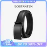 【Father's Day Gift】BOSTANTEN Men's Leather Ratchet Belt with Snaptenbelt Design, Adjust-Fit Automatic Easy-Release Belt Closure, Adjustable Buckle, Designer Style for Dress & Casual Wear, Gifts for Him, Men's Accessories, Mens Gifts, Accessories Adults