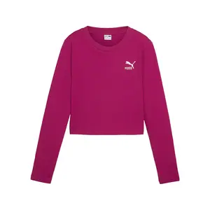 PUMA Womens Classics Baby Crew Neck Long Sleeve Casual Tops Casual - Purple