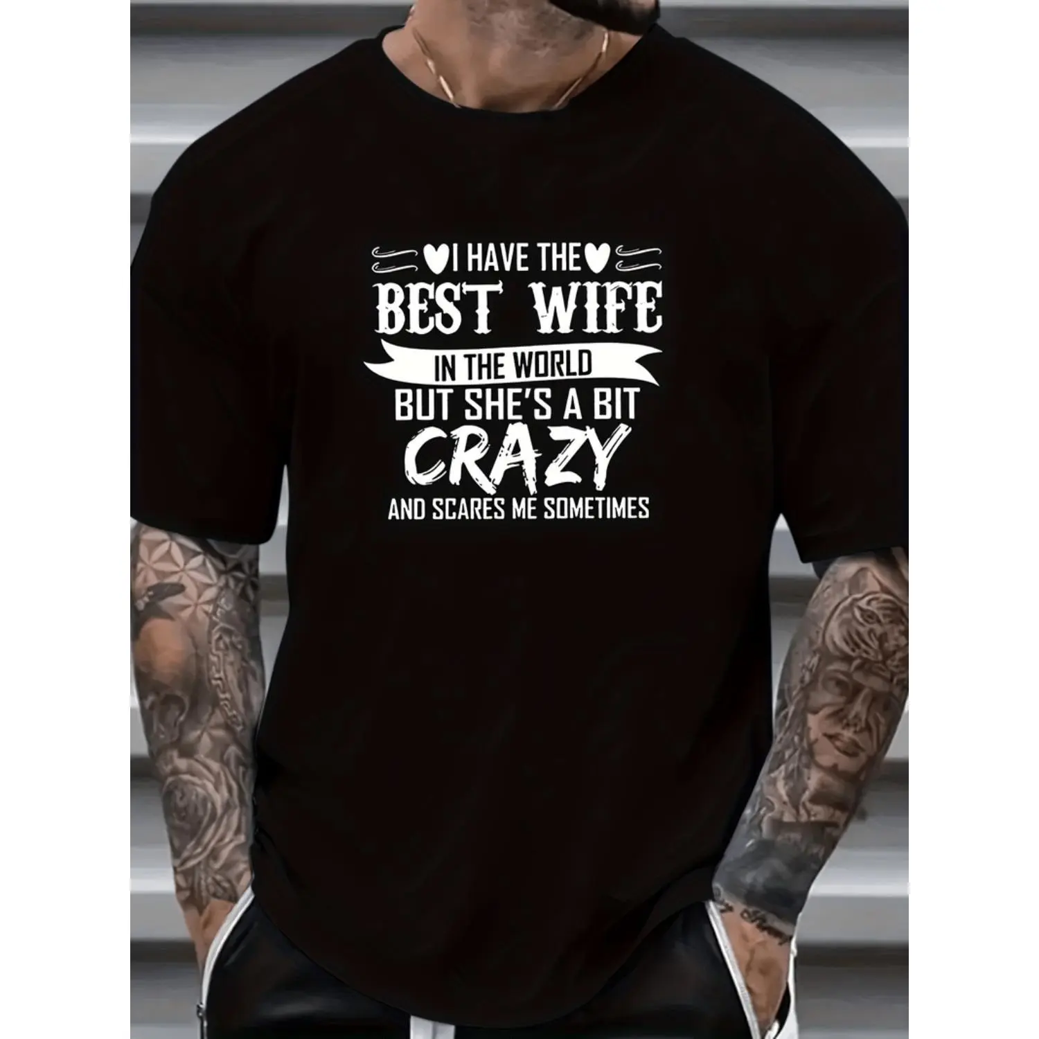 Plus Size Tees - Casual Short Sleeve Oversized T-Shirt with 'I Have Best Wife' Print, Summer Loose Tops, Ideal Gift for Men