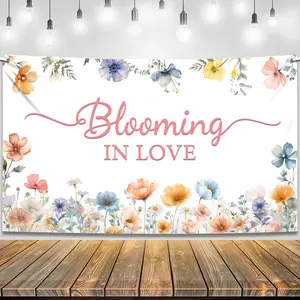 , Blooming In Love Banner - 44x72 Inch | Bachelorette Party Decor | Engagement Party Decorations, Love In Bloom Bridal Shower Decorations, Wedding, Anniversary, Proposal, Valentine Day Decorations
