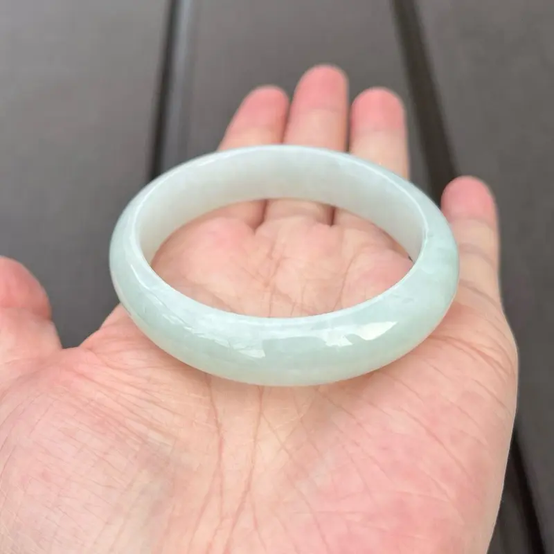 24025OL Certified Untreated Grade A Jade Bracelet - Oval 53.5mm/46.8mm (Burmese Jadeite Bangle, Icy Light Green)