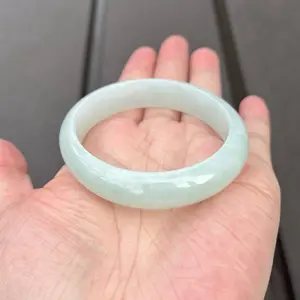 24025OL Certified Untreated Grade A Jade Bracelet - Oval 53.5mm/46.8mm (Burmese Jadeite Bangle, Icy Light Green)