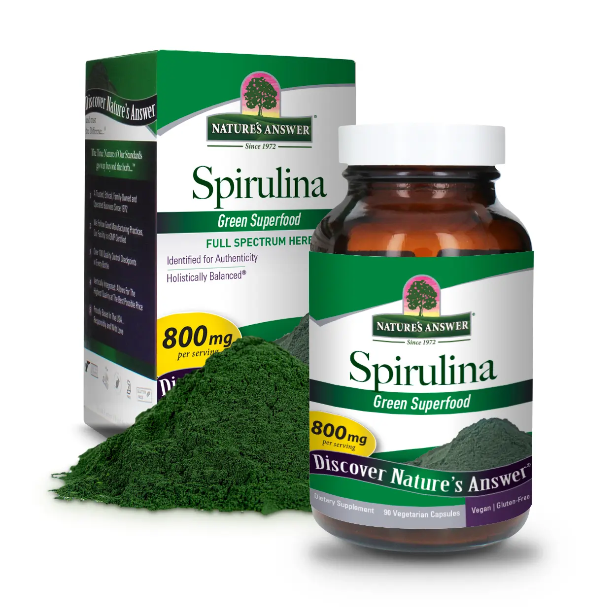 Nature's Answer Spirulina Herbal Powder 90 Capsules | Natural Immune Support | Pre Biotic | Rich in Fiber, Proteins, Antioxidants and Vitamins | Vegan, Gluten-Free, Kosher | Single Count