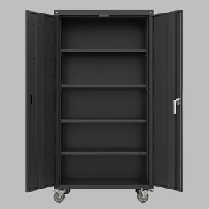 Rolling Garage Organizer with Lock And 4 Adjustable Shelves
