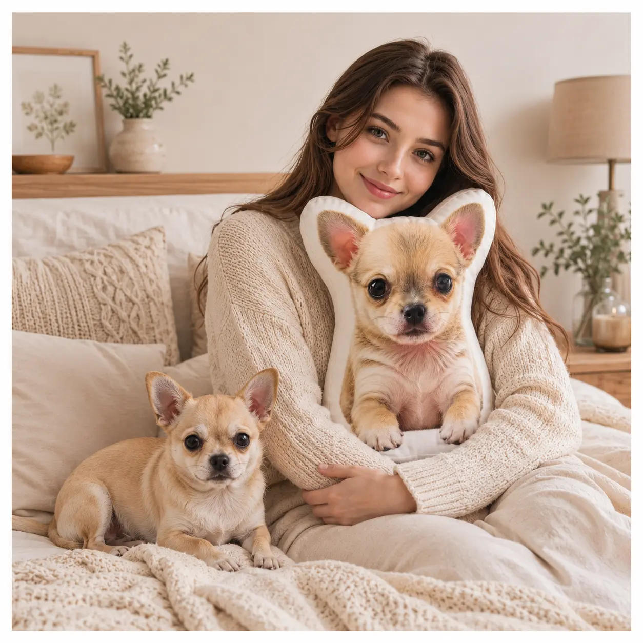 Custom Pet Shaped Cotton Short Plush Pillow, Personalized Design with Anti-Pollution & Fade-Resistant Double-Side 3D Printing (Pet/Picture/People), for Birthday, Christmas