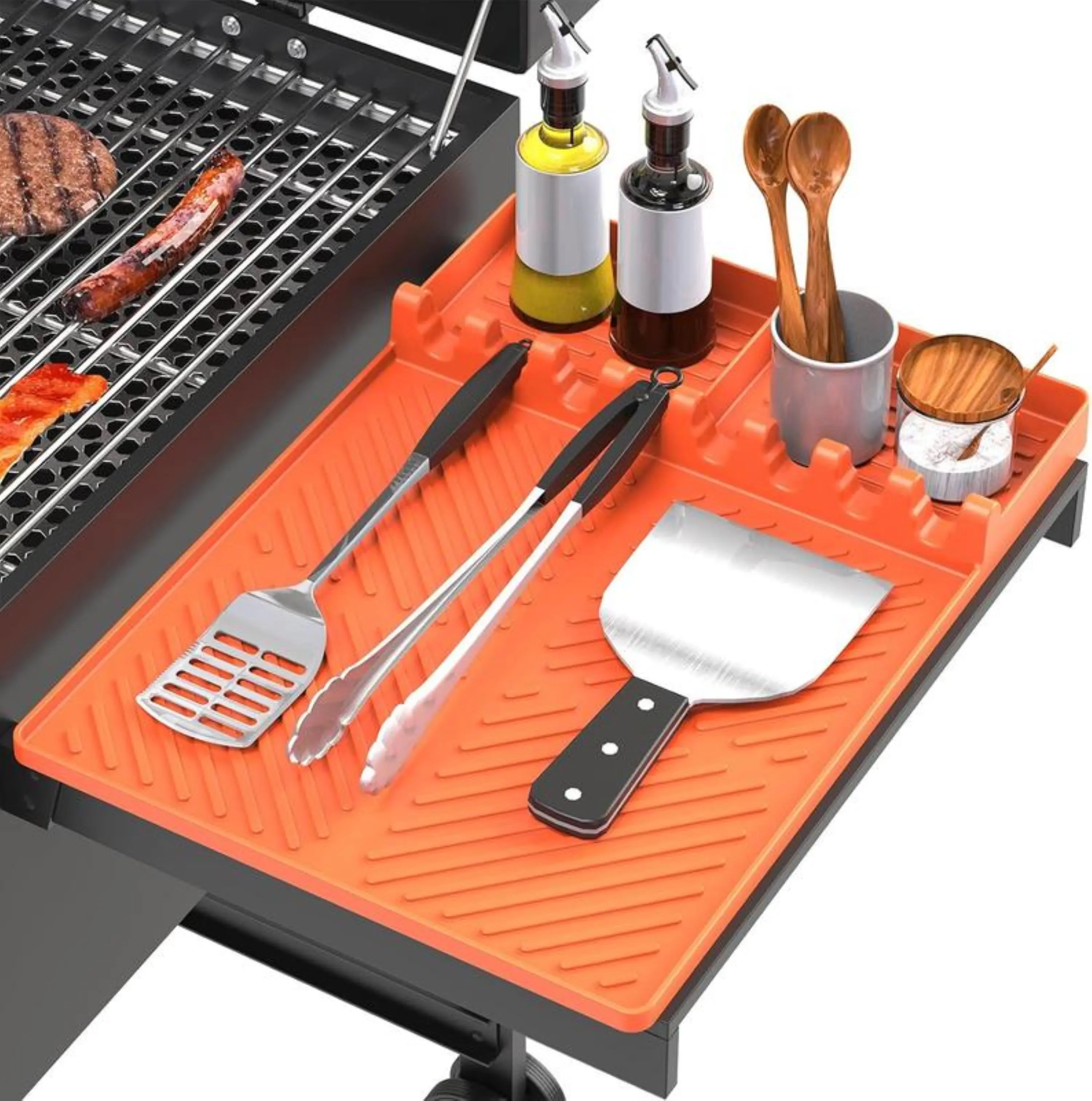 【Summer Vibes】Silicone Griddle Tools Mat,Silicone Griddle Tools Mat for Blackstone，1 Count Waterproof & Oil-proof Spatula Drain Pad, Travel Accessories, Multifunctional Side Shelf Mat for Kitchen Cooking Counter