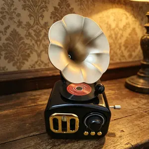Vintage Record Player Music Box, Home Decor Ornament, Retro Style Sound System, Perfect Gift for Music Lovers, Unique Wall Art Piece