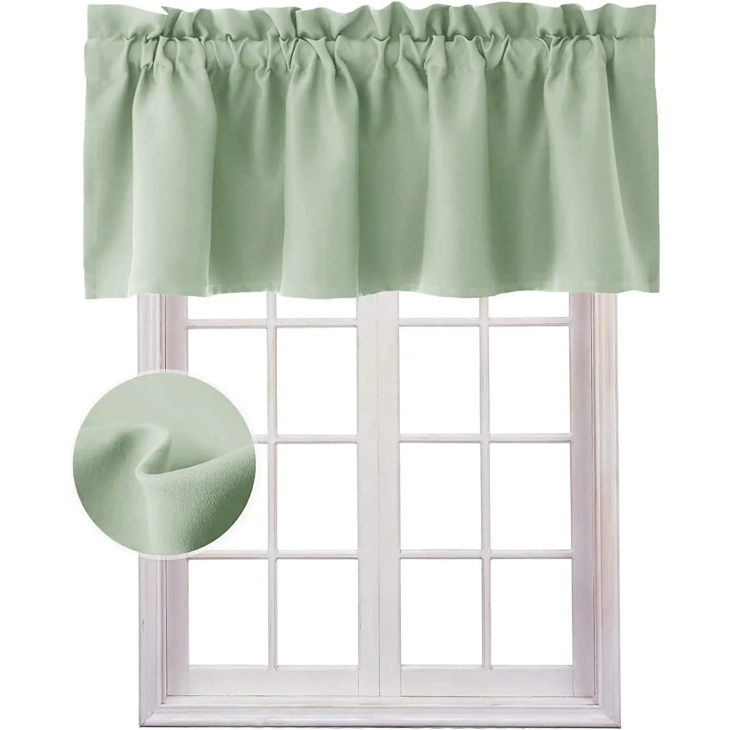 Home Textile Classic Flat-Weave Durable Blackout Thermal Insulated Window Valance Curtain - Seafoam Green, 42x12 In, 1 Panel, Kitchen Fit (0-1 Ft)