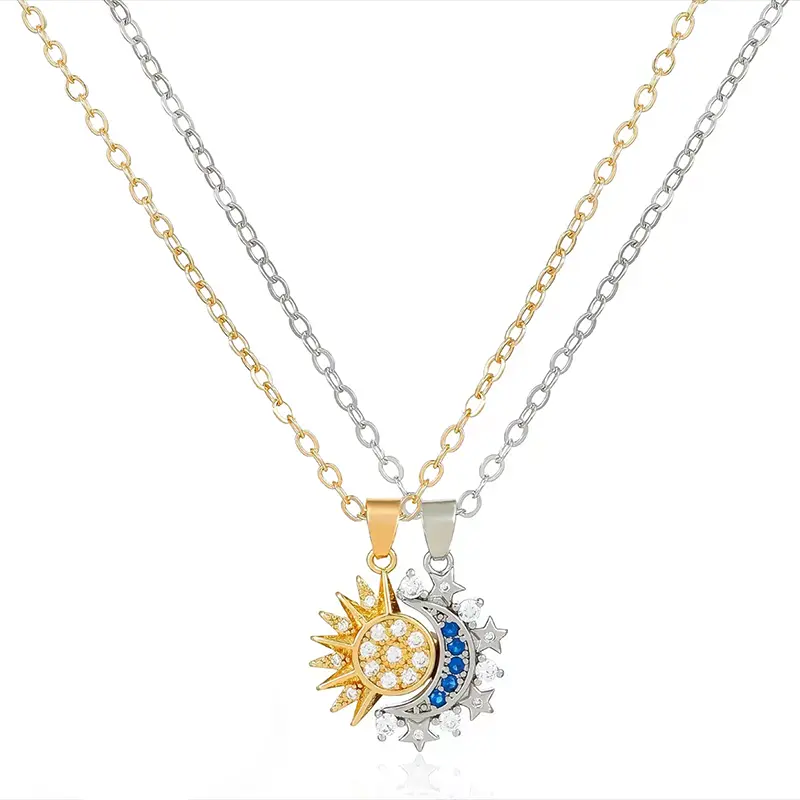 RD Sun and Moon Magnetic Pendant Necklace for Women, nickel-free copper, lightweight and comfortable, elegant jewelry gift for parties, love, and back-to-school—summer wins