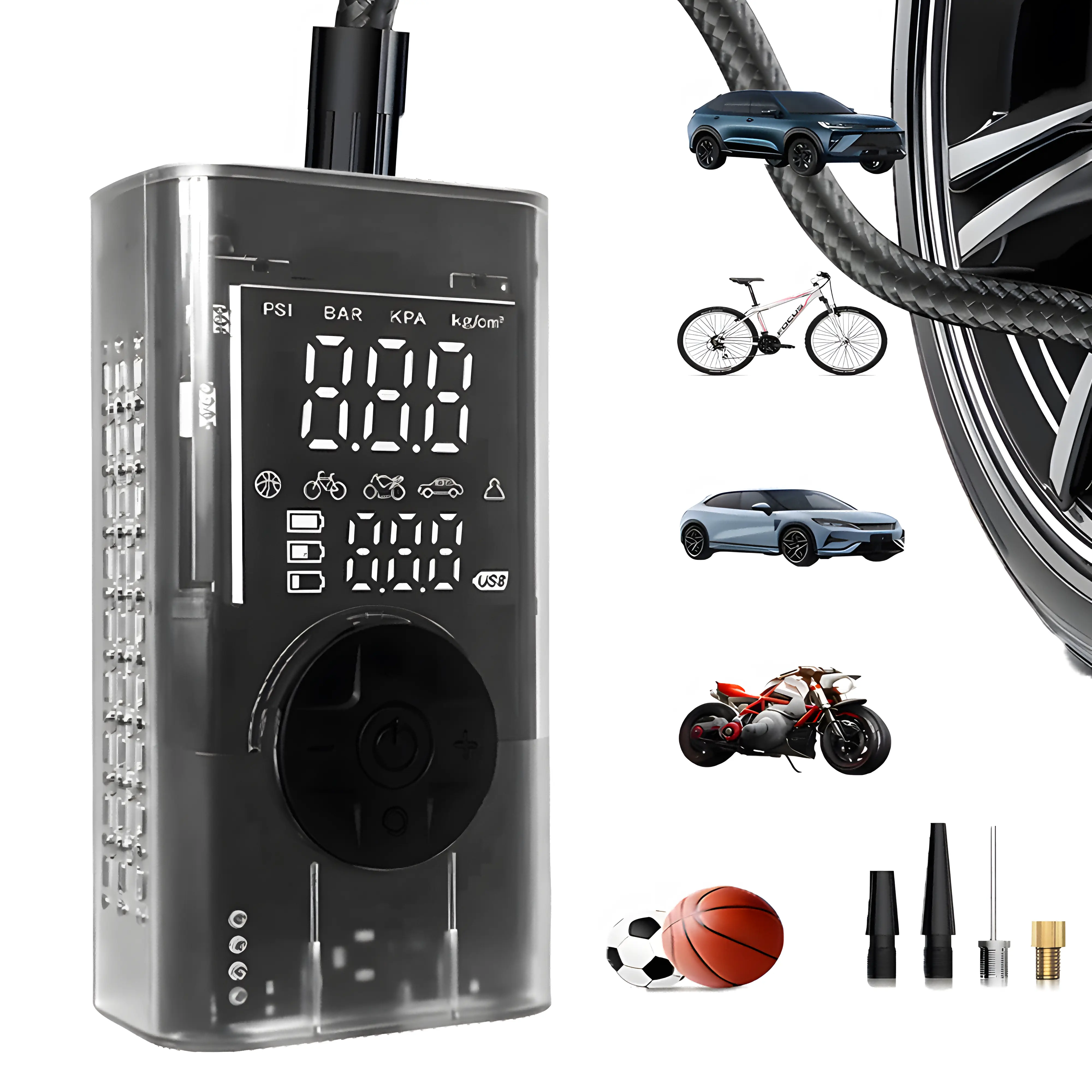 Portable Air Pump 150 PSI Air Compressor & Tire Inflator with Digital Pressure Gauge & LED Light | 3X Fast Inflation, One-Touch Wireless Operation | For Cars, Motorcycles, Bicycles, Balls | Auto Accessories