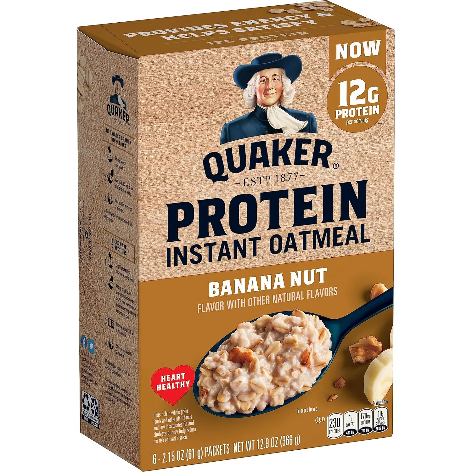 Protein Instant Oatmeal Cereal - Banana Nut Flavor, 12.9 Oz, 6-Count (Pack of 1)
