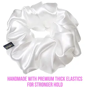 mymessybun | Oversized Satin Scrunchie in White Handmade with Thick Elastic