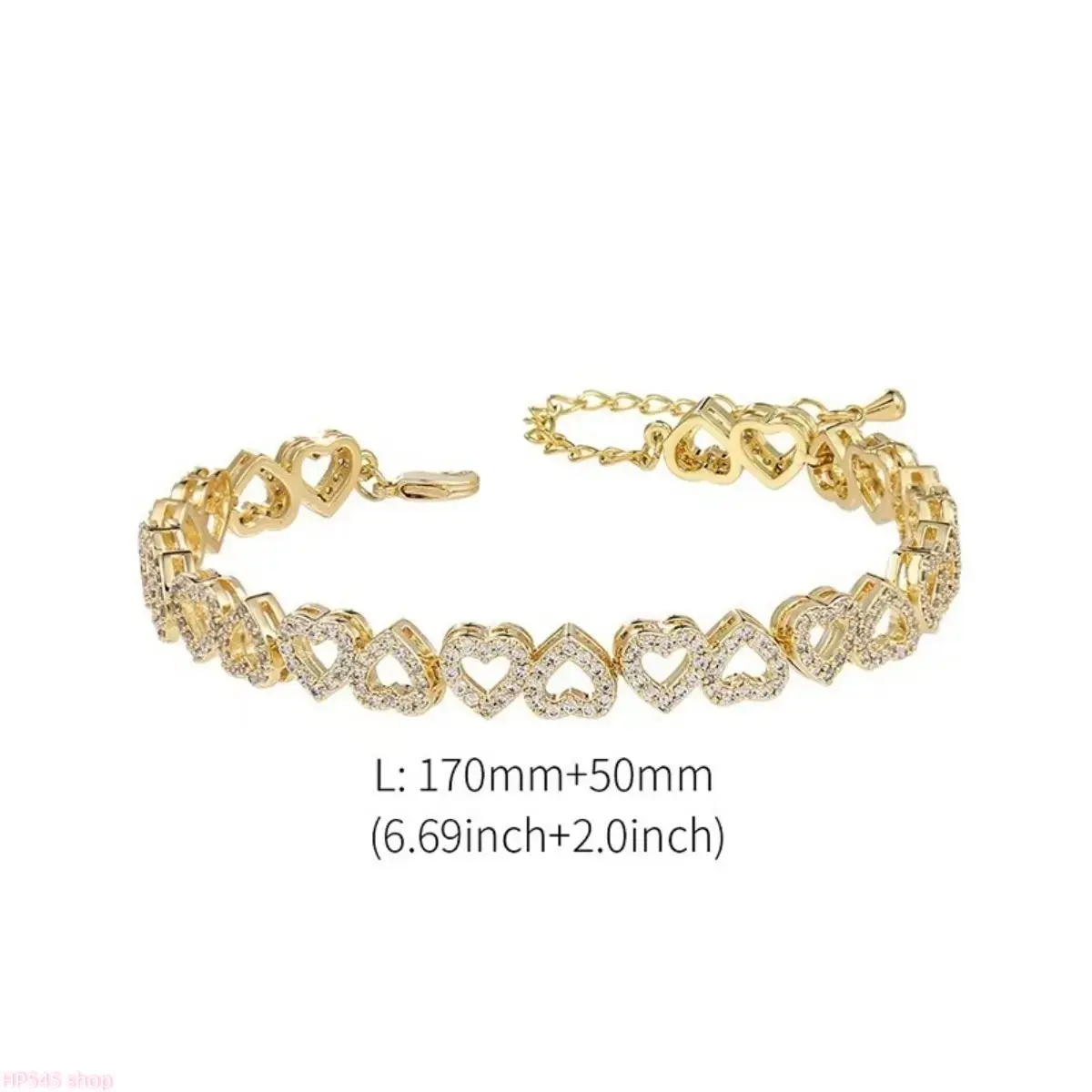 Diamond Encrusted Bracelet for Women, Elegant Heart-Shaped Adjustable Wrist Jewelry, European-Style for Daily Fashion, Dimensions, Exquisite Bracelet, Spliced Hearts, 170Mm + 50Mm, Female homedecor, Heart Shaped Bracelet