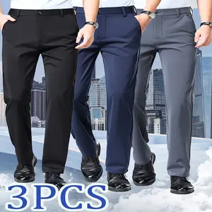 3pcs Set Men's High-Stretch Wrinkle-Resistant High-Waisted Dress Pants - Solid Color Business Casual & Formal Trousers with Belt Loops, Button & Zipper Closure,All-Season Durable Fabric Professional Attire for Office, Formal Events & Casual