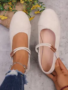 Women's Plain Velcro Ballet Flats, Comfortable Breathable Casual Shoes, Lightweight Easy Wear for Women & Girls, Spring & Fall