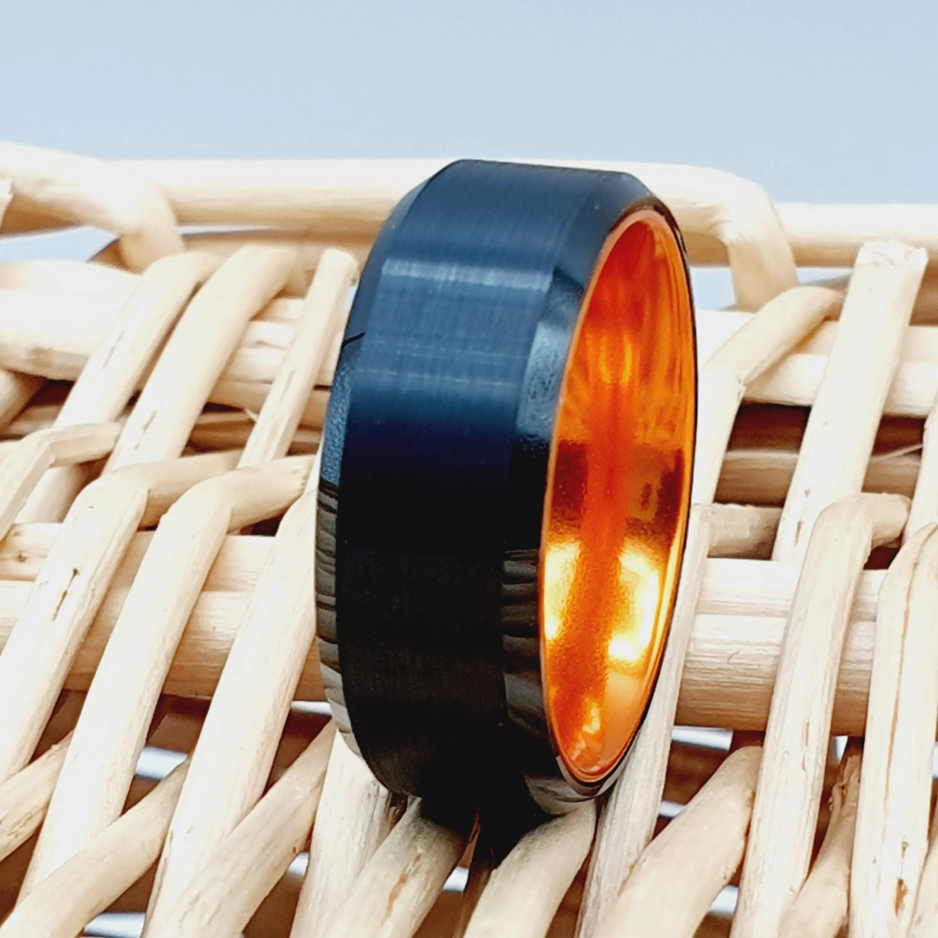 8mm Orange Black Tungsten Wedding Band for Men & Women - Tungsten Carbide Engagement Ring