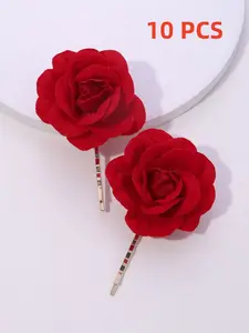 10pcs Simulation Rose Alloy Elegant Edge Clips, Durable Design for Versatile Use, Perfect for Wedding Hair Decor, Decorative Applications