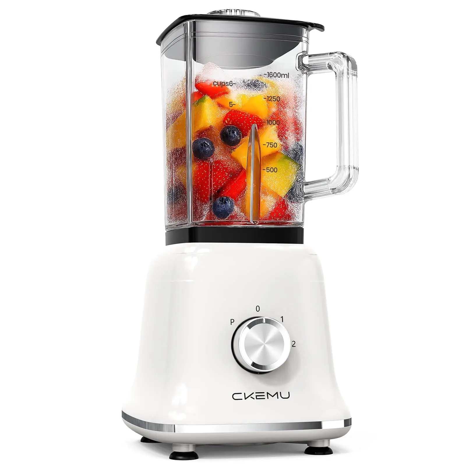 CKEMU Professional Blender for Smoothies & Ice Crushing,58 Oz Glass Jar High-Powered Countertop Blender,750W,White
