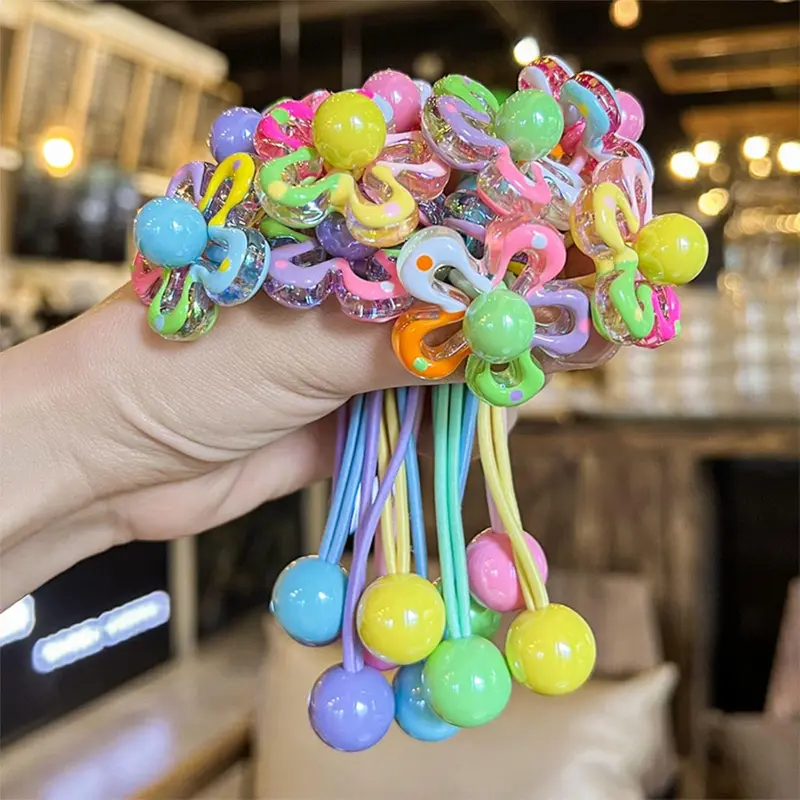 L-B50  10 Pack Hair Balls for Girls Hair,Hair Ties for Girls Toddler Kids Ponytail Holders Hair knockers Cute Hair Accessories (pink yellow blue purple green)