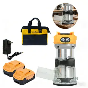 For Dewalt 20V battery cordless compact router (bare tool): 6-speed variable woodworking, 800W at 28,000 RPM fixed base wood router, includes a cutting drill bit, edge guide and roller track, dust cover