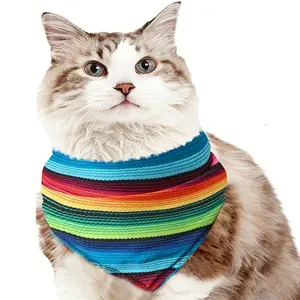 1PC Rainbow Striped Pet Bandana, Mexican Fiesta Dog Scarf, Washable Puppy Kerchief for Small Medium Dogs Cats, Stylish & Comfortable Accessory