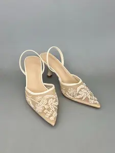 Women's Elegant Embroidery Design High Heel Shoes, Trendy Pointed Toe Heels, Fashionable Heels for Party & Daily Wear, Girl, Elegant Party Footwear