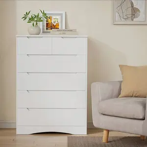 6 Drawer Dresser, Vanity De Maquillaje  With Large Storage  Furniture , Dresser For Bedroom With Embedded Handle, Tall Dresser And Organizer With Anti-Tripping, Wooden Dresser Cabinet For Office, Living Room, Entryway, Room Decor