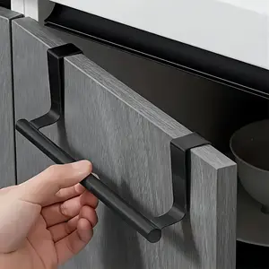 Stainless Steel Over Door Towel Rack, Kitchen Over Cupboard Door Towel Holder, 9.37x2.68in, Matte Black