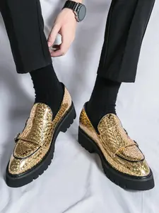Men's Fashionable Glittering Star Decorated Slip on Loafers, Stylish Pointed Toe Increase Heel Shoes for Daily Wear, Lightweight Breathable Shoes for Men, Boy
