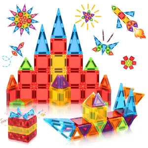 60PCS Magnetic Tiles Set with 2 Cars, Magnetic Building Tiles for Kids Age 4-8 3-5, Toddler STEM Magnet Blocks, Kids Toys Birthday for 3 4 5 6 Year Old