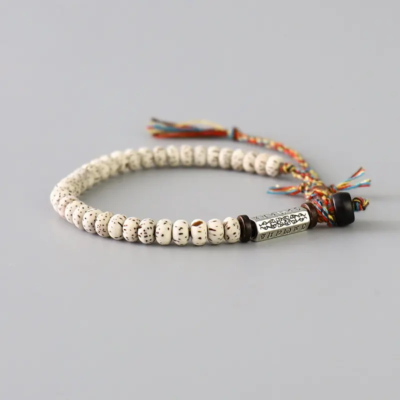 Unisex Tibetan Buddhism 6-Word Mantra Beaded Bracelet - Handmade Thread Rope Knot Amulet, Wooden Beads Prayer Bracelet with Handmade Craftsmanship, 16cm-22cm Ethnic Daily Female Fashion Costume Jewelry
