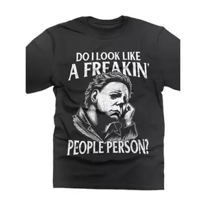 Halloween Michael Myers T-Shirt - "Do I Look Like A Freakin' People Person?" Graphic Tee, 100% Cotton Soft Breathable Crew Neck Short Sleeve, Regular Fit Casual Shirt for Adults, Horror Movie Fan Apparel
