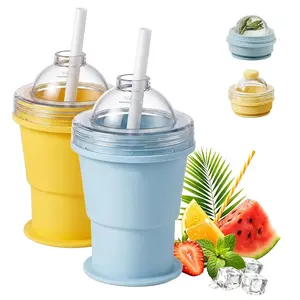 Portable Foldable Ice Hockey Drink Cup with Ice Ball Mold, Silicone Ice Cube Beverage Cup, Ideal for Coffee, Juices, Beer, Whiskey