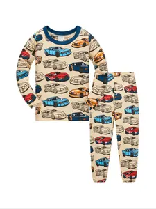 Boys' Long Sleeve Pajama Pants Set, Cute Car & Fish Print, Cartoon Print Pajama, Comfortable Casual Home Wear, Spring Summer Fall, Ages 1-8 Years