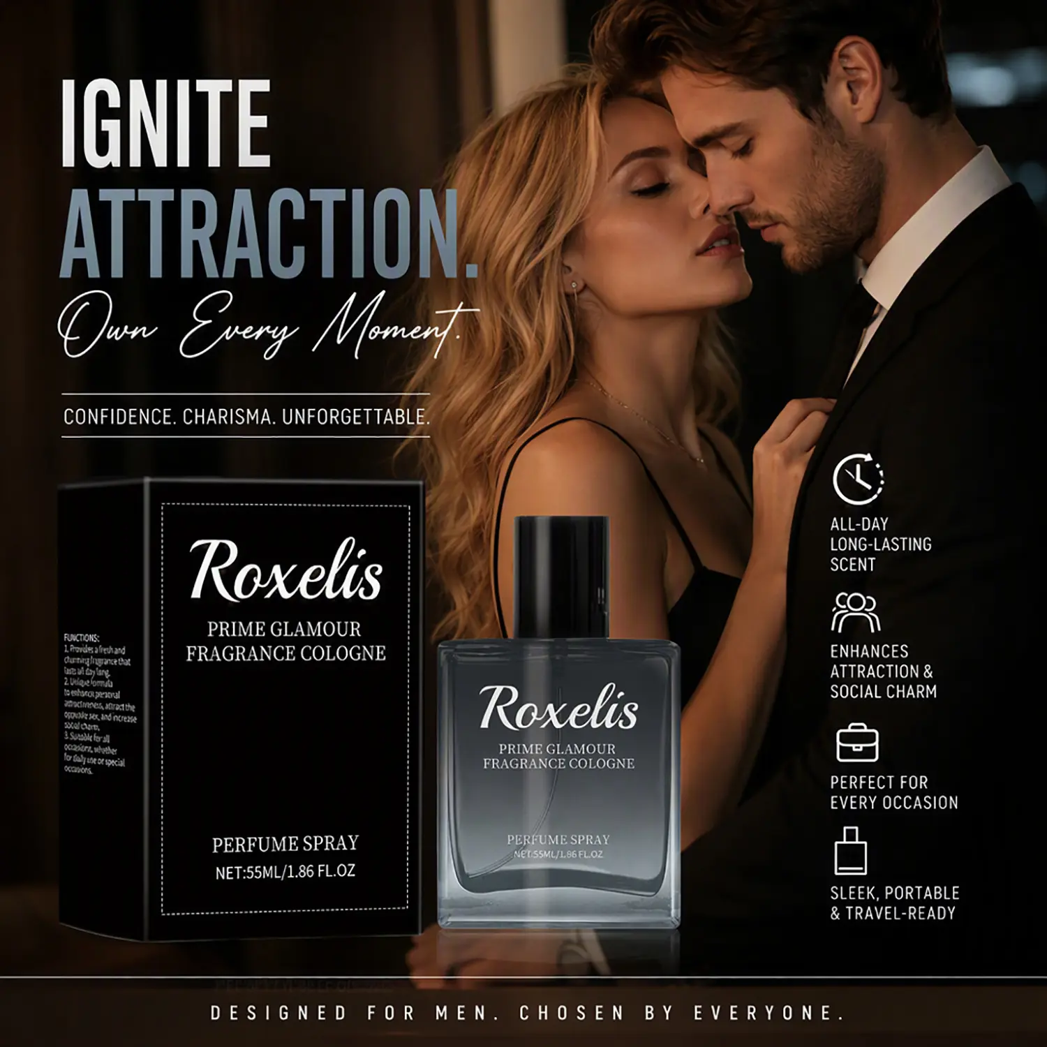 Men's Pheromone Perfume, Infused with Exclusive Pheromone Attraction Formula, Extra Long Lasting All-Day Wear, Tempting Fruity Floral Woody Musk Scent, Specially Designed for Him, Make Her Irresistibly Addicted to You, Share a Wild \55ml\1.86oz