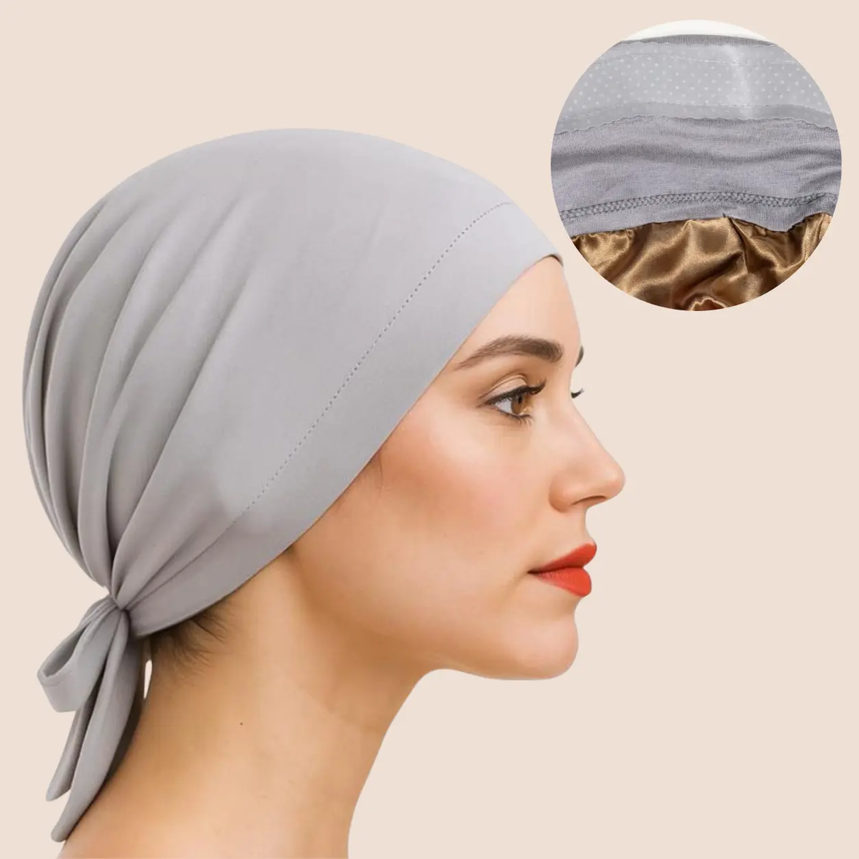 The SATIN GENTLE Grip Cap Grey - Non-Slip Undercap/Turban with Silicone Grip & Tie-Back by Get A Grip