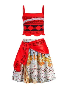 Girl's Ethnic Pattern Crop Top & Skirt Two-piece Set, Traditional Peasant Top & Skirt, Kids Clothes for Cosplay Party