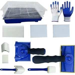 Paint Edger Tool Kit 15 PCS, 360° Rotation Handle Paint Edger Trimmer for Trim/Corner Wall & Ceiling, Refill Pads, 7 Inch Paint Pad Set, Rubber Gloves & 4 Clear Base Trays