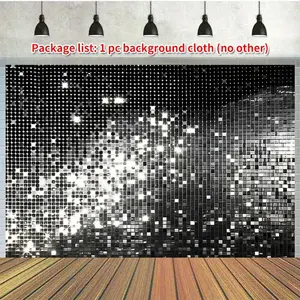 1pc 2D Flat Sparkling Silver Sequin Polyester Backdrop Banner, Versatile Party Decoration, Photo Booth Prop, Wall Hanging Sign, with No Power Required, for Home, Garden, Yard, Anniversary, Fits