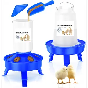 Top Filling Chick Feeder and Waterer Kit with Scoop, 3.3LBS Chick Feeder and 0.4Gal Chick Waterer with 3 Heights Adjustable Legs for Chicks chicken water feeder port poultry feeder