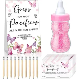 512 count  Shower  Guess How Many Pacifiers Sign 100 Small Guessing  10 HB Pencils 750ml Milk Bottle 400  Pacifiers Decoration for Guest Gender Reveal(Pink,Butterfly)